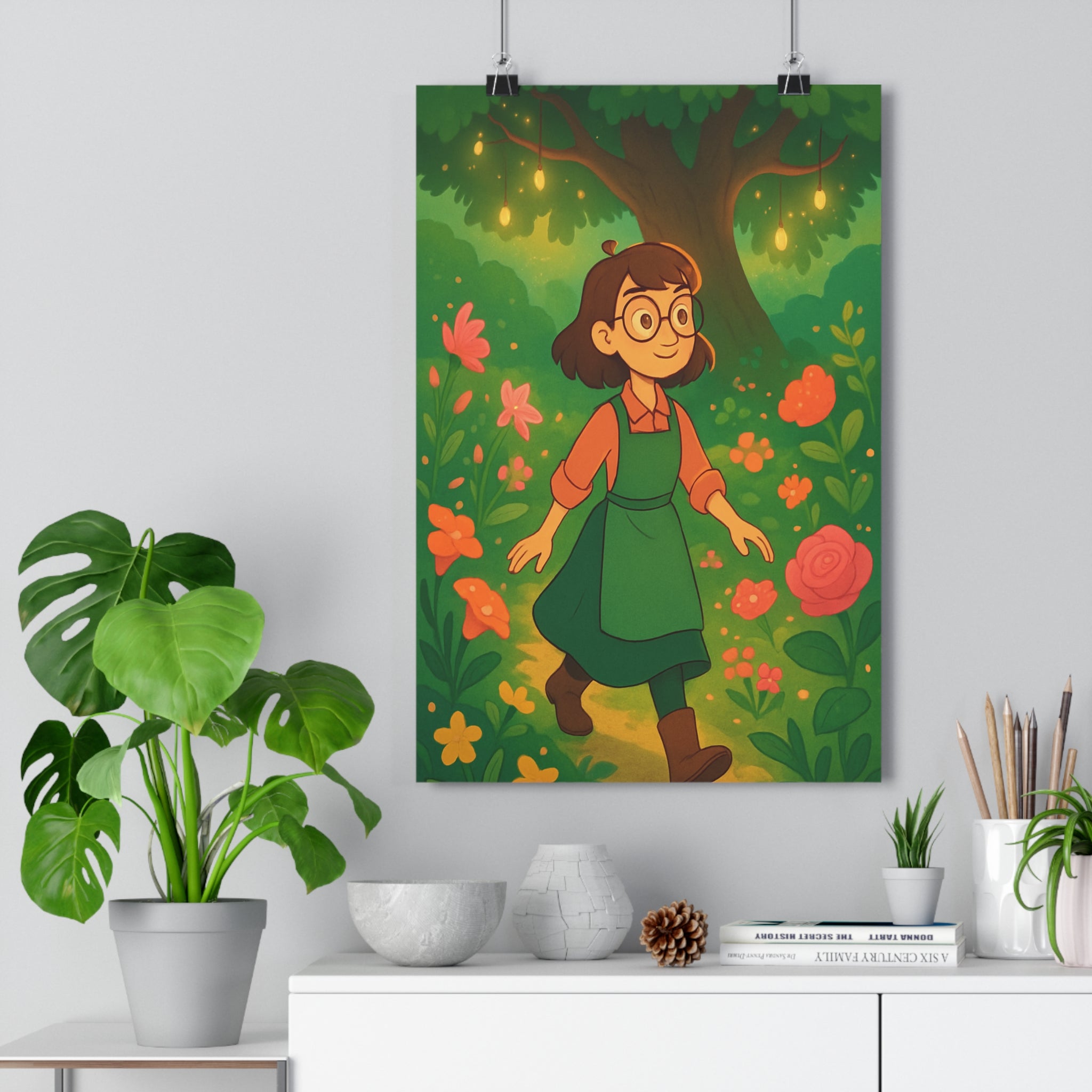 Poster décoratif jardin enchanté rose orange jaune magique onirique chambre salon enfant 30x46 cm