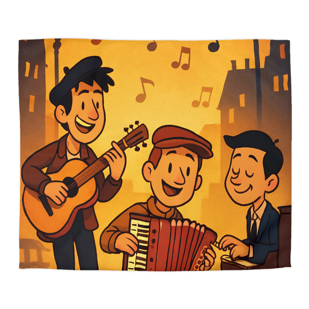 Housse de couette vintage ambiance musicale jazz avec trio de musiciens lumineux