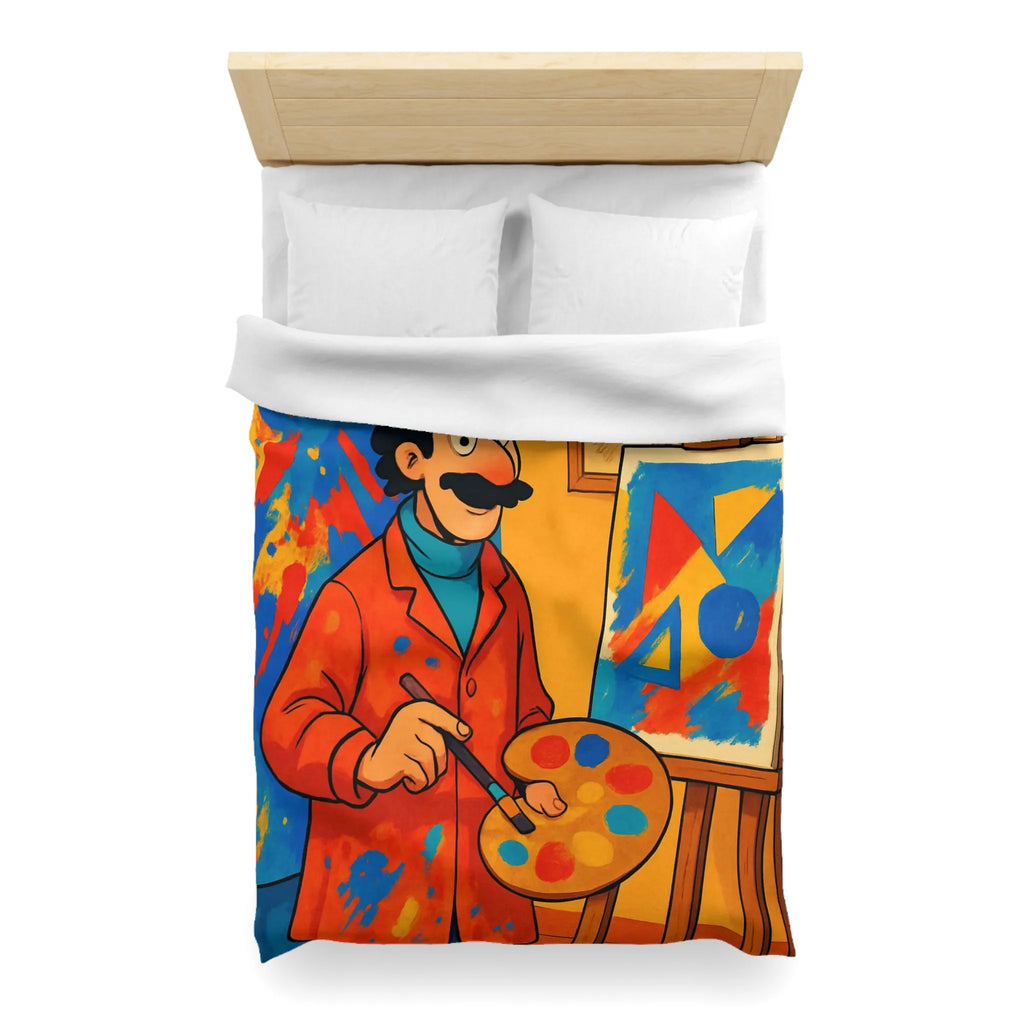 Housse de Couette Artiste Coloré avec Palette et Arrière-Plan Géométrique Expressif