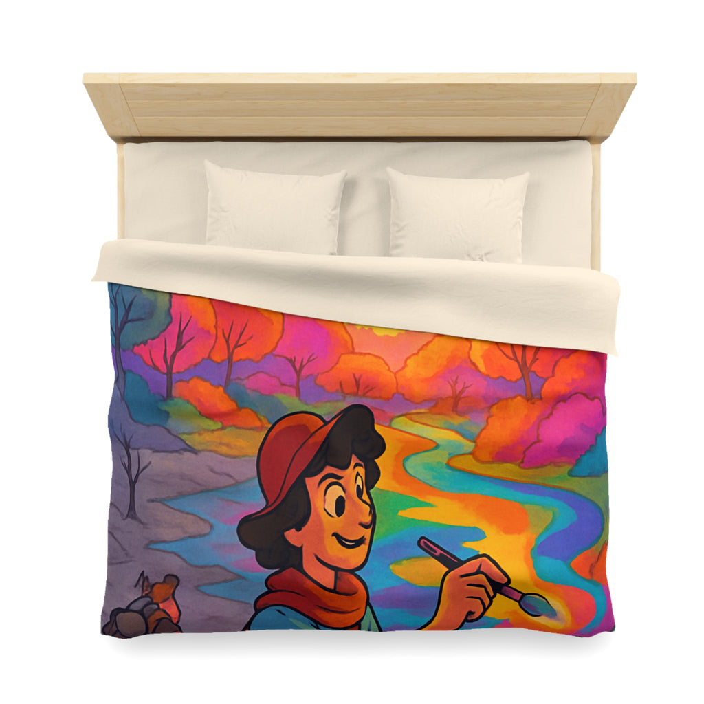 Housse de couette vibrante avec scène artistique de paysage coloré et aventure magique