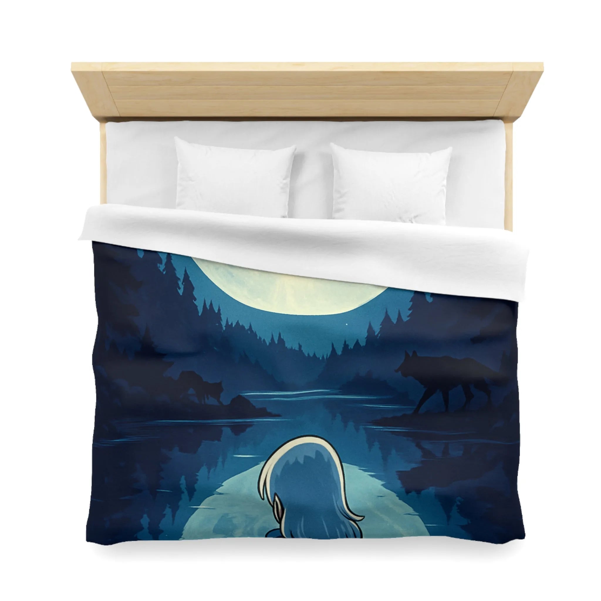 Envoûtante Housse de Couette Nocturne avec Pleine Lune Mystérieuse et Silhouette d'Arbres