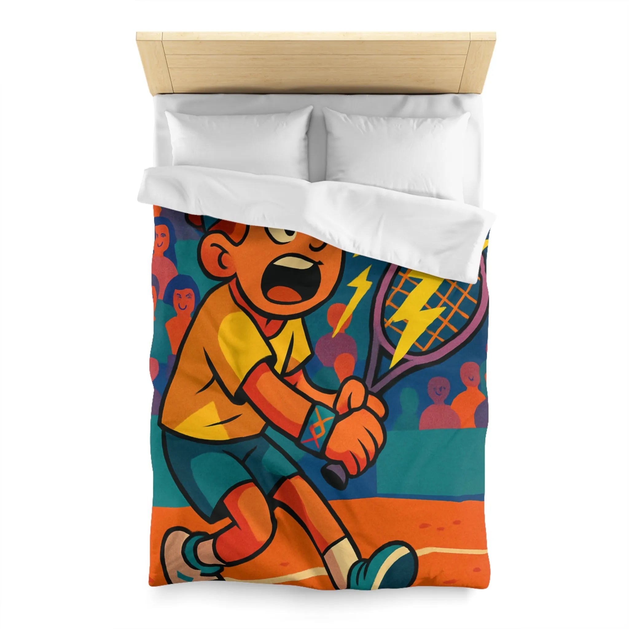 Housse de couette enfantine avec joueur de tennis énergique et balle électrisante en action