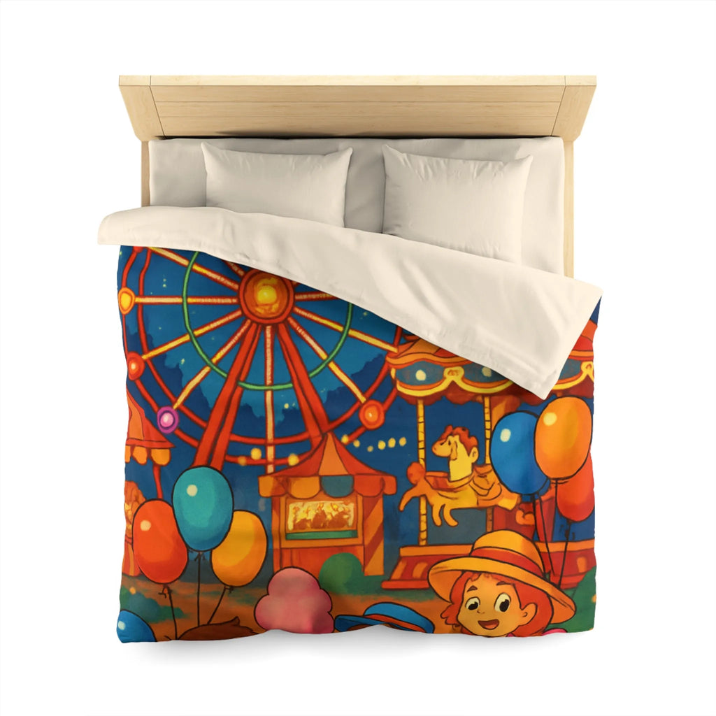 Housse de Couette Enfantine avec Grande Roue, Enfants et Feux d’Artifice Colorés