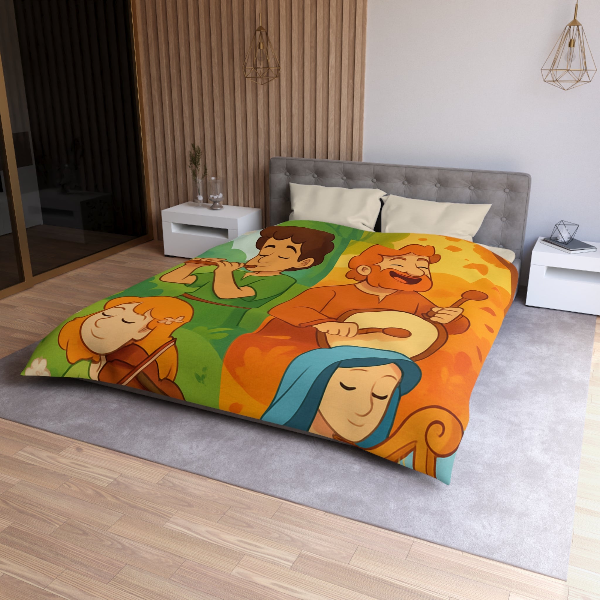 Housse de Couette Musique des Quatre Saisons Harpe Violon Tambour Flûte Enchanteur