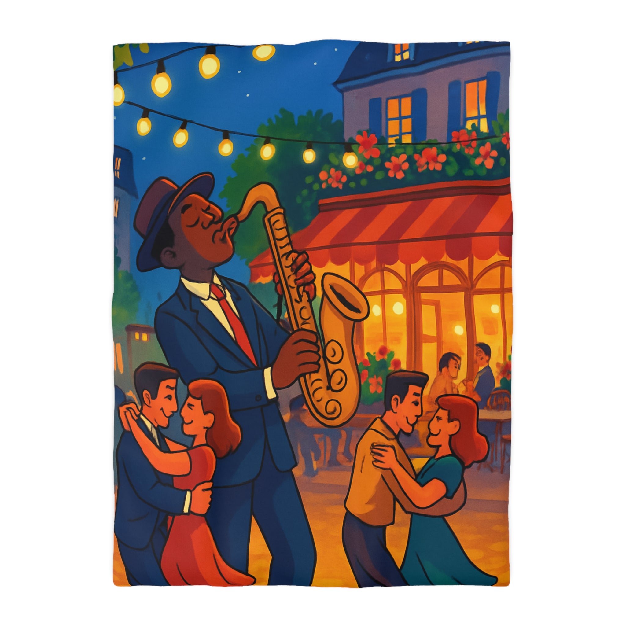 Housse de Couette Romantique Jazz Nuit avec Danseurs et Lumières Ambiance Parisienne