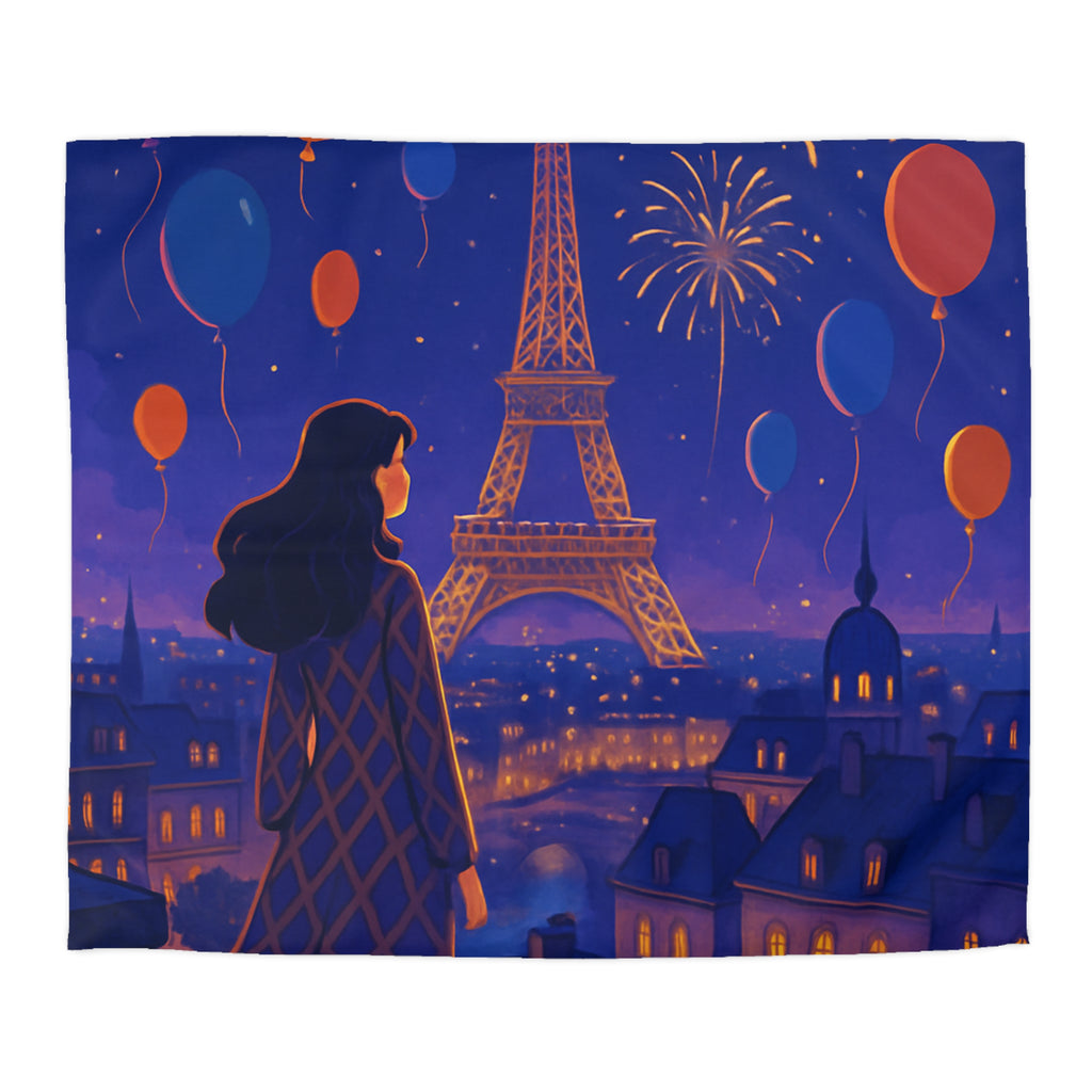 Housse de couette Paris rêveur avec feux d'artifice et ballons colorés nocturnes