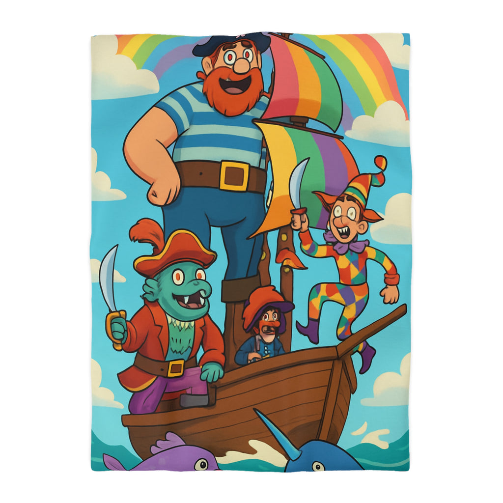 Housse de couette pirate joyeux arc-en-ciel colorée avec bateau pour enfant chambre
