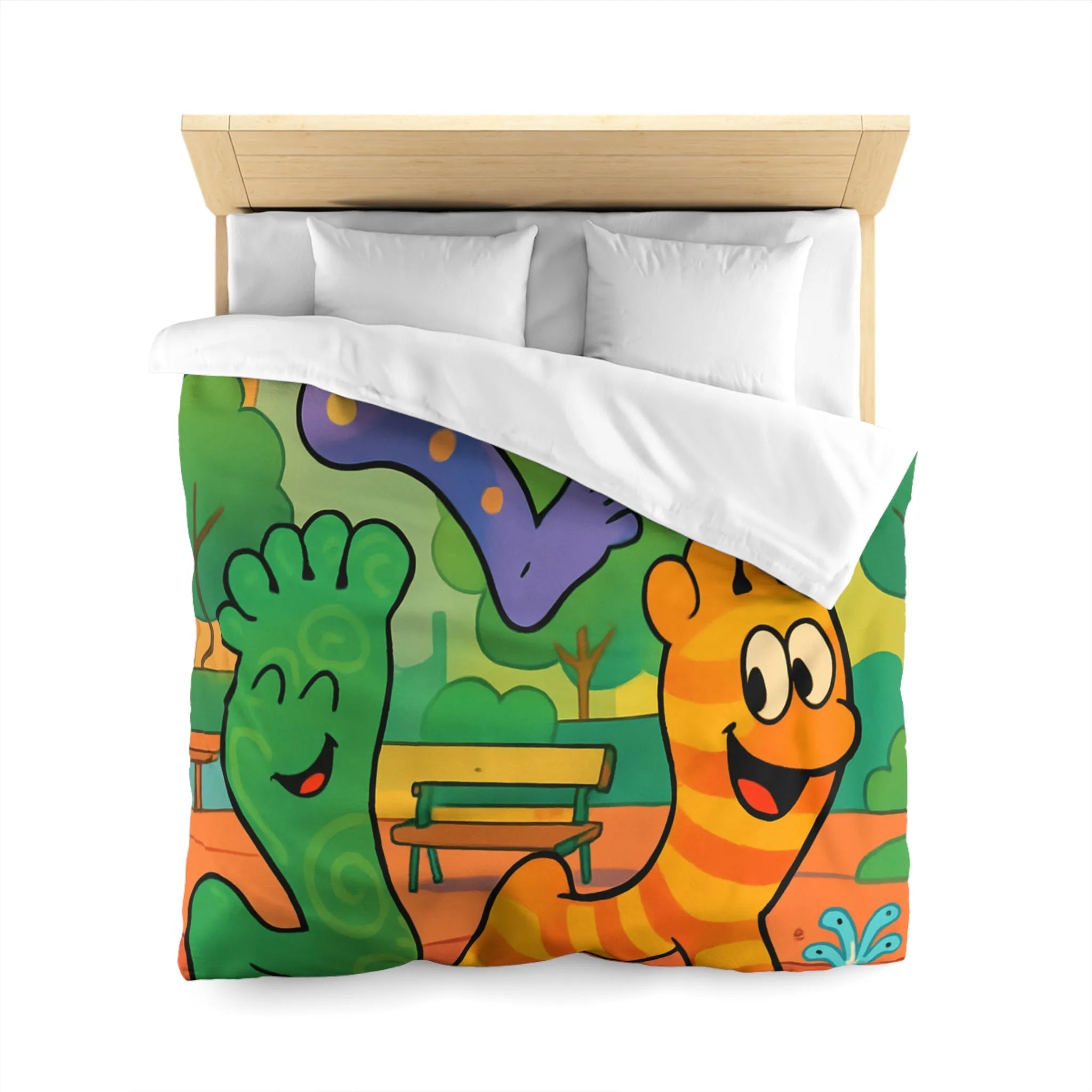 Housse de couette ludique avec motifs pieds colorés dans un parc joyeux urbain