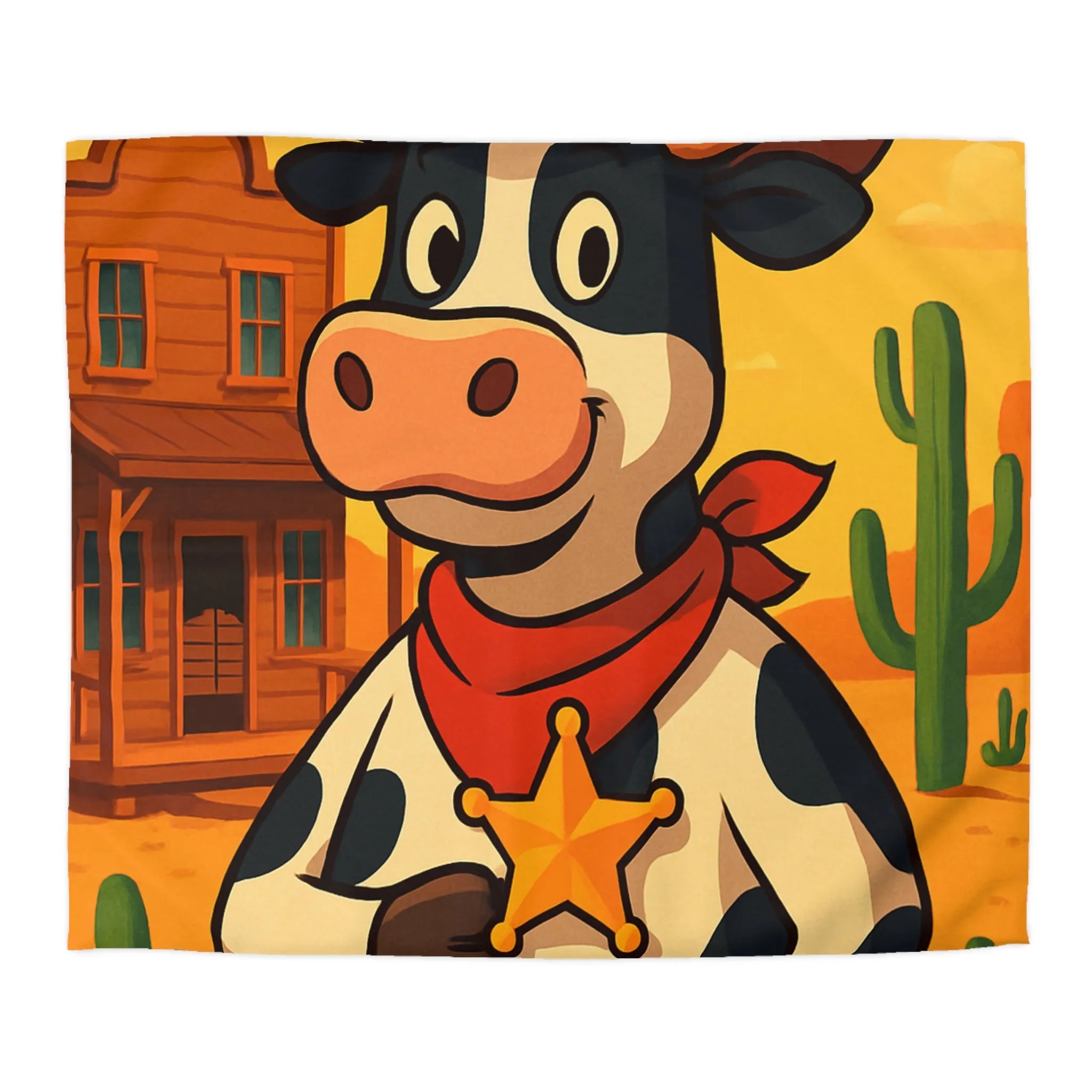 Housse de Couette Enfant avec Vache Cow-boy dans Paysage Désertique Coloré et Amusant