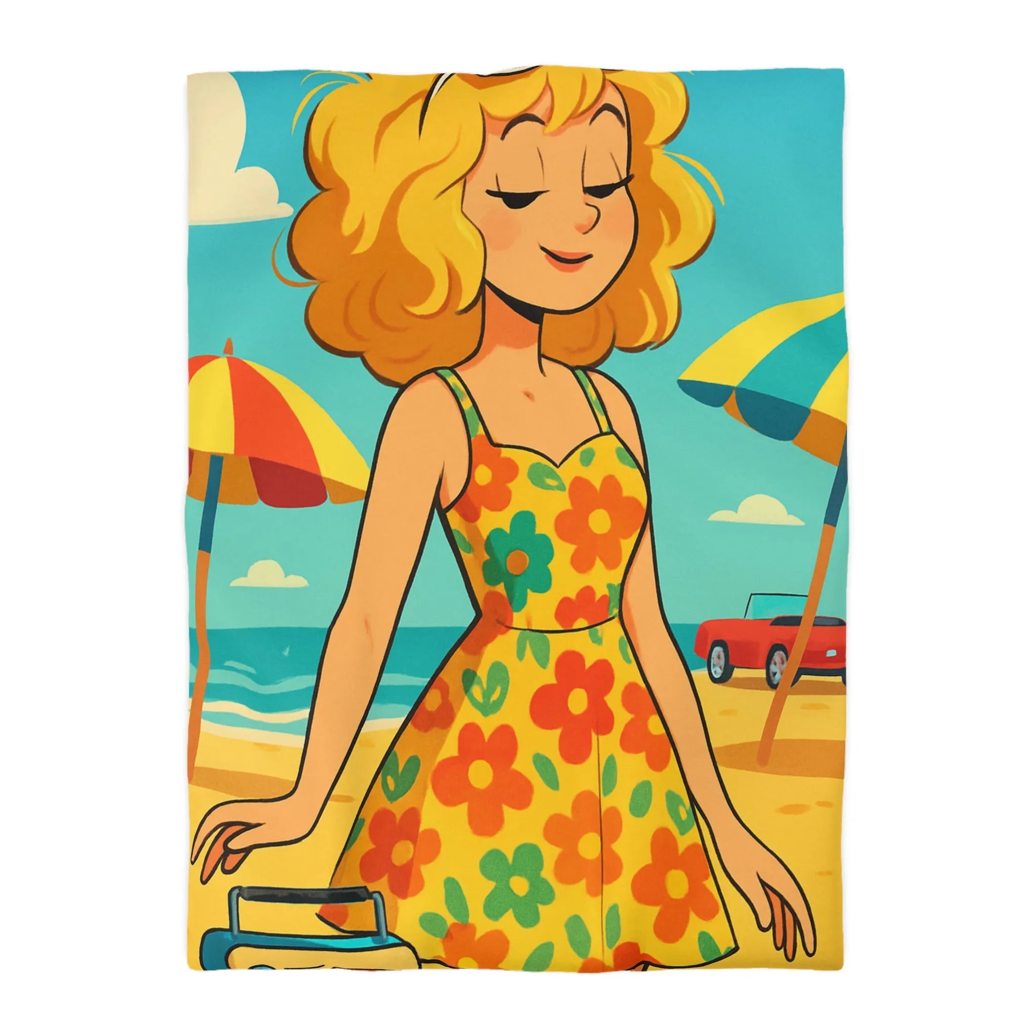 Housse de couette bohème rétro avec motif floral et ambiance plage ensoleillée