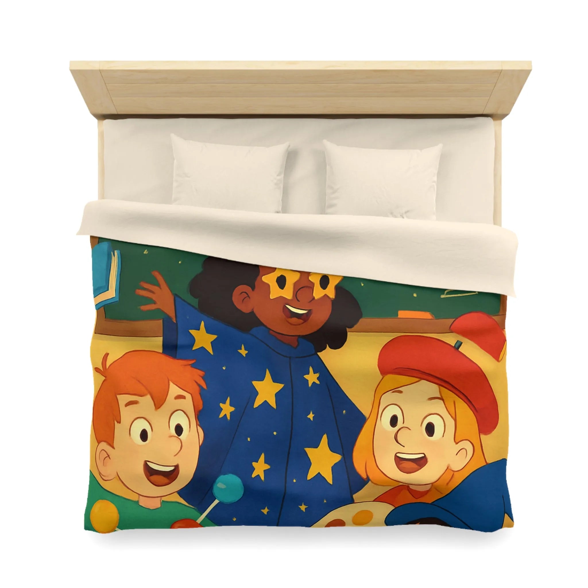 Housse de couette éducative colorée avec enfants et univers de l'apprentissage joyeux