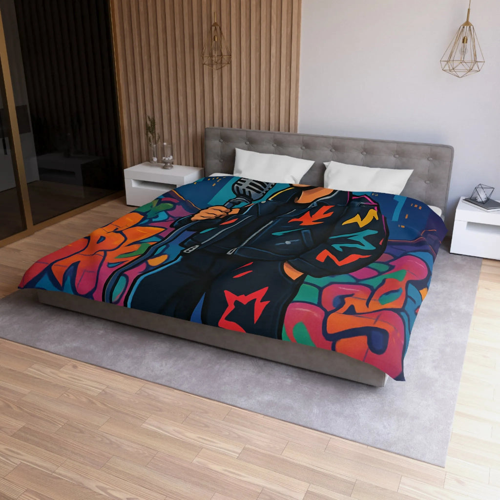 Housse de couette colorée graffiti style urbain avec chanteur devant micro rétro