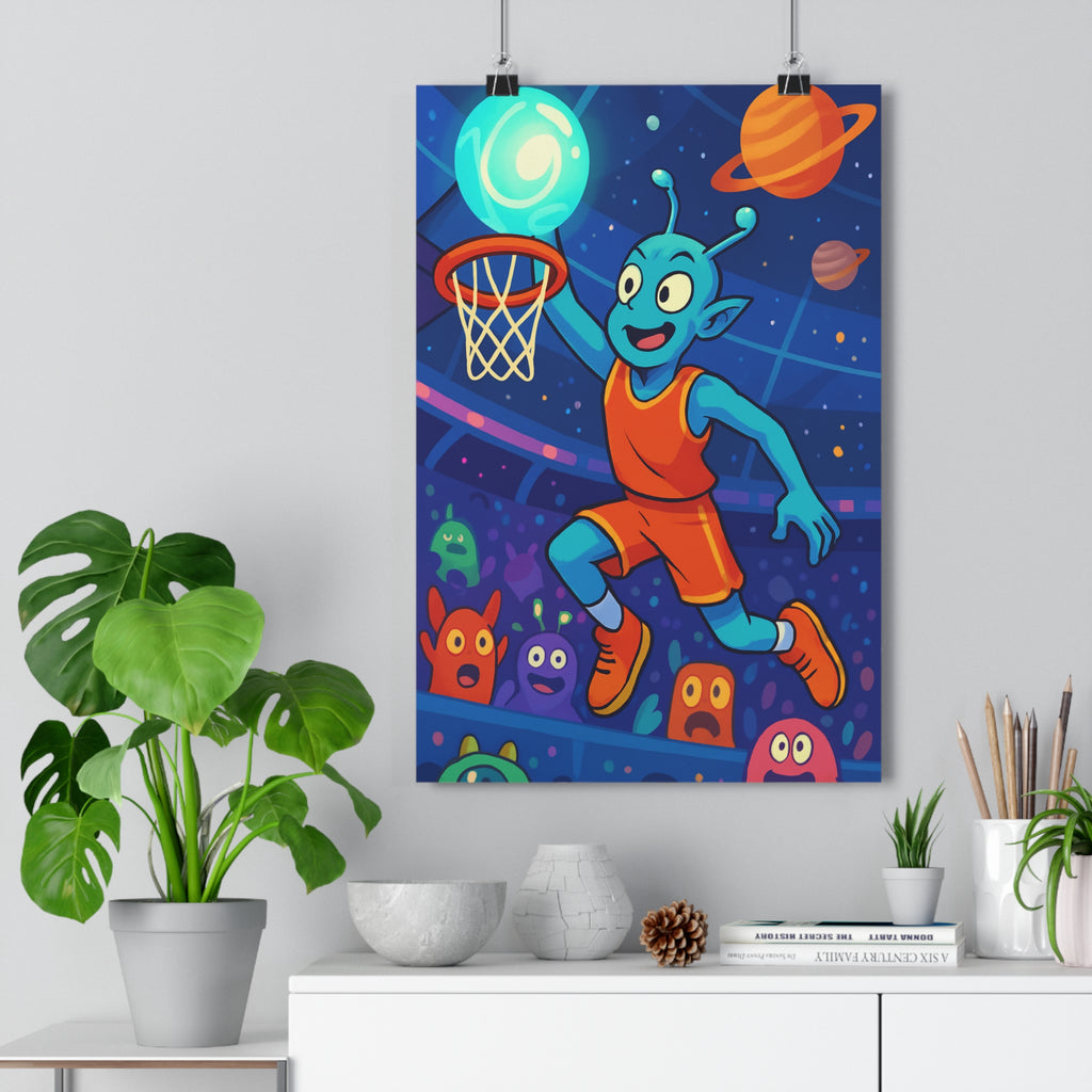 Poster décoratif cartoon extraterrestre bleu orange futuriste chambre enfant ambiance espace créatif unique tendance