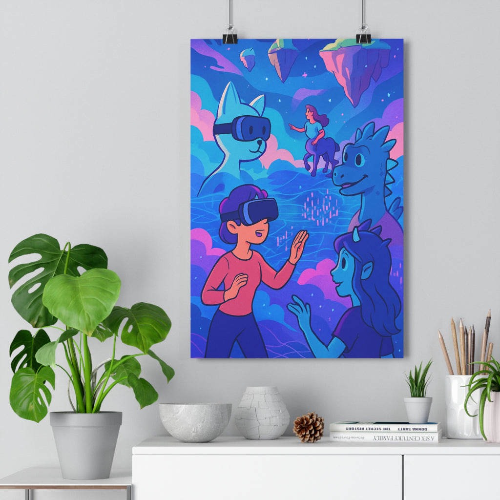 Poster décoratif fantastique bleu rose violet anime aventure chambre salon créatif immersif imaginaire illustratif