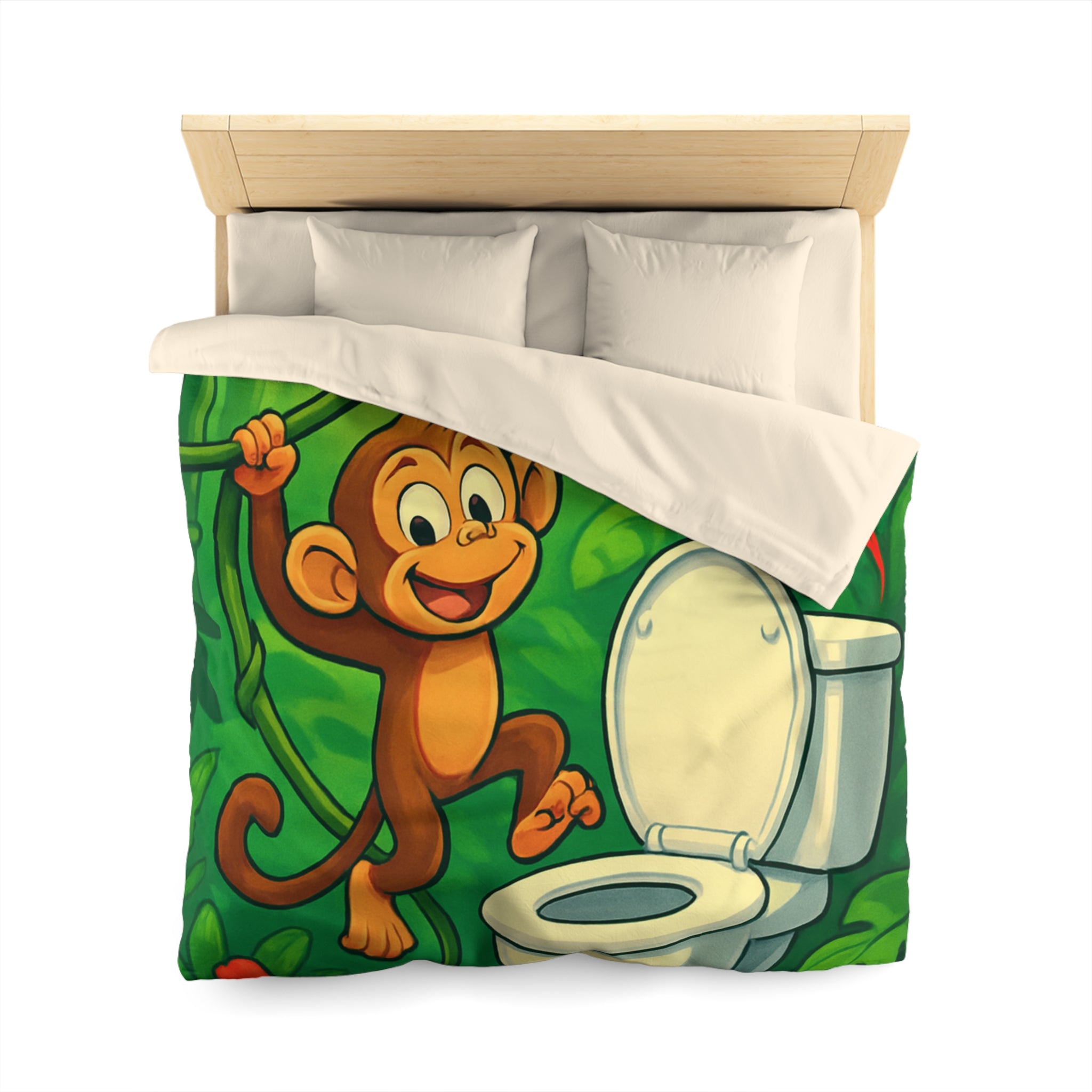 Housse de couette pour enfants avec singe joyeux et jungle colorée luxuriante