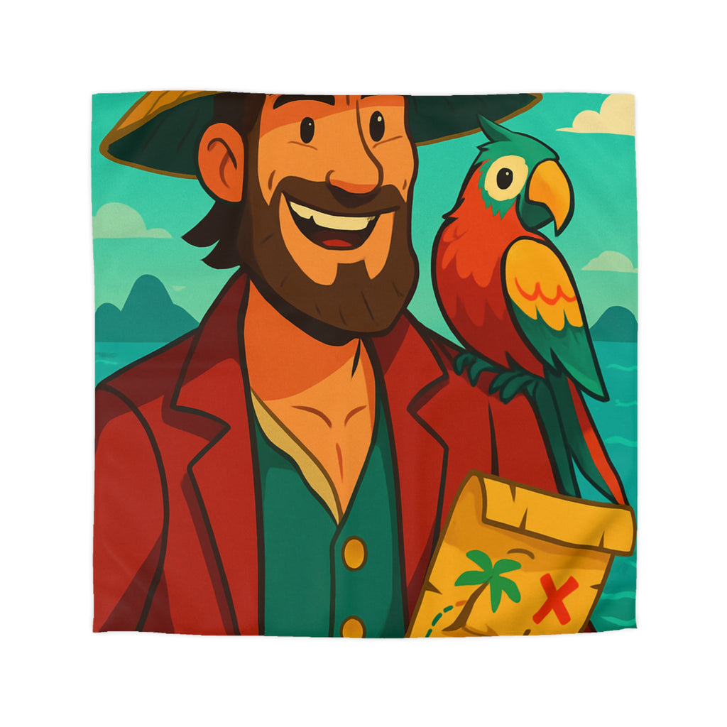 Housse de couette pirate aventurier avec perroquet coloré et carte au trésor illustrée