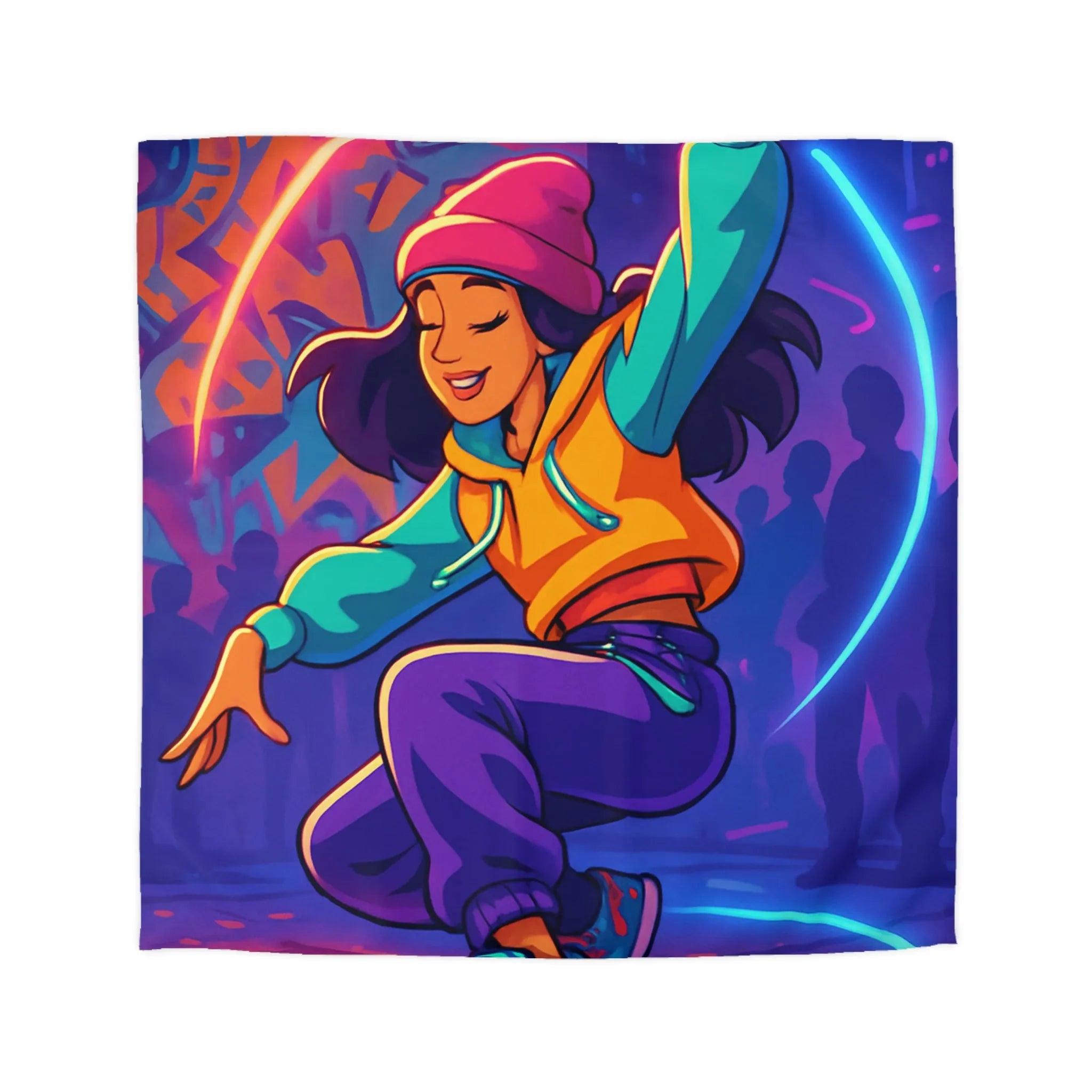 Housse de couette colorée avec danseuse urbaine et néons pour chambre moderne