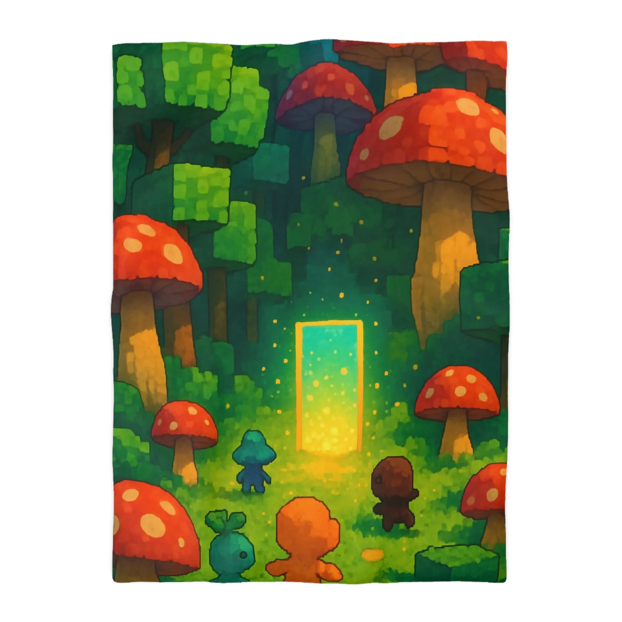 Housse de couette forêt enchantée avec créatures mignonnes et champignons rouges géants magiques