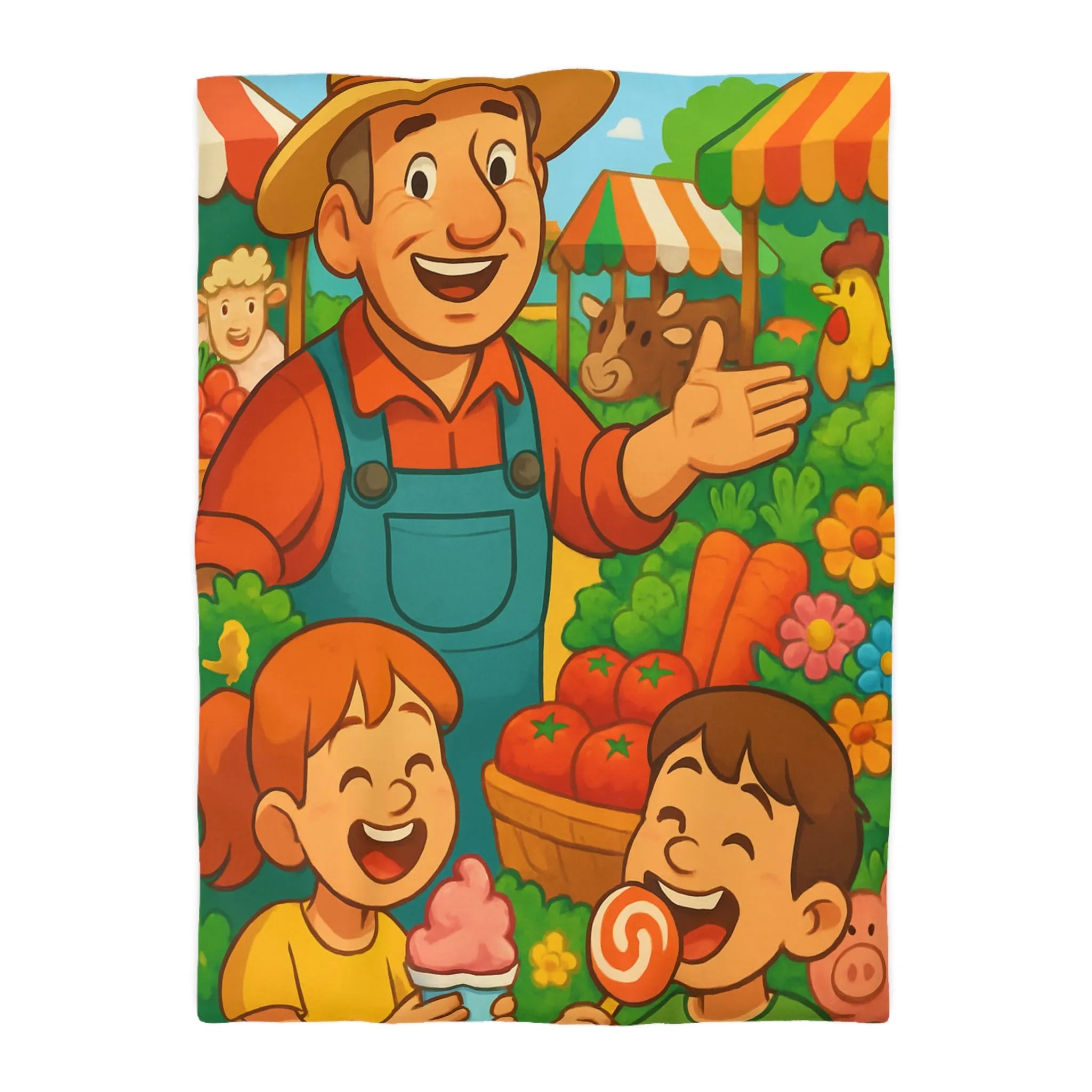 Housse de couette avec illustration joyeuse de ferme pour chambre d'enfant colorée et vivante