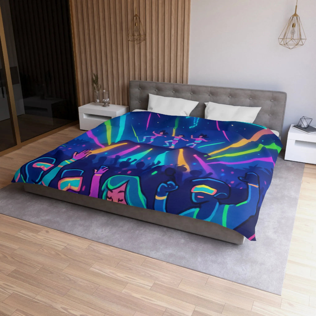 Housse de Couette Lumineuse à Motif Danse Futuriste et Éléments Cosmiques Néon