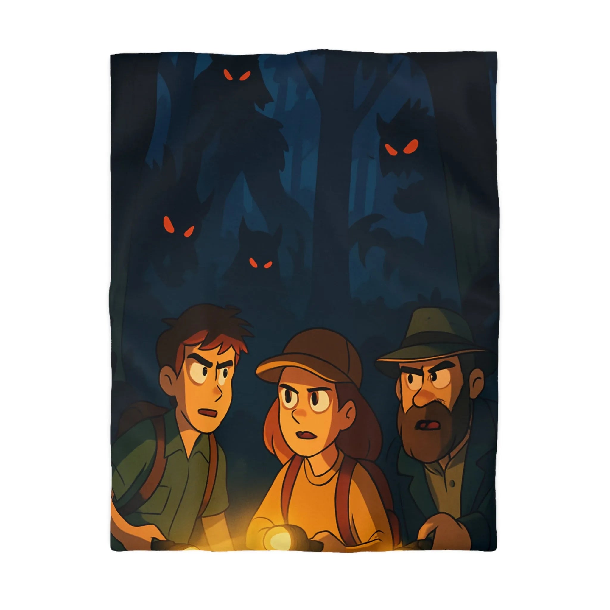 Housse de Couette Forêt Enchantée Nocturne avec Aventuriers et Créatures Mystiques Illustrée