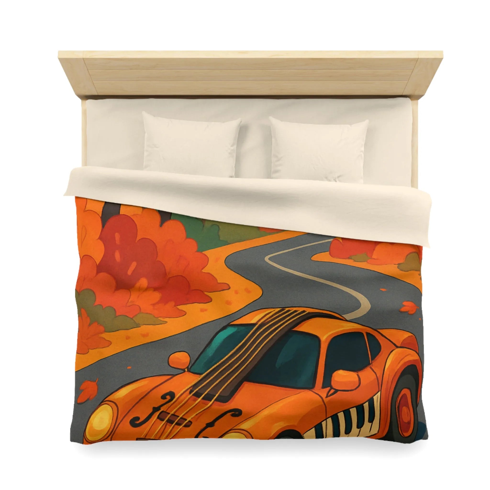 Housse de Couette Automne avec Voiture et Forêt aux Couleurs Vibrantes pour Chambre Chic