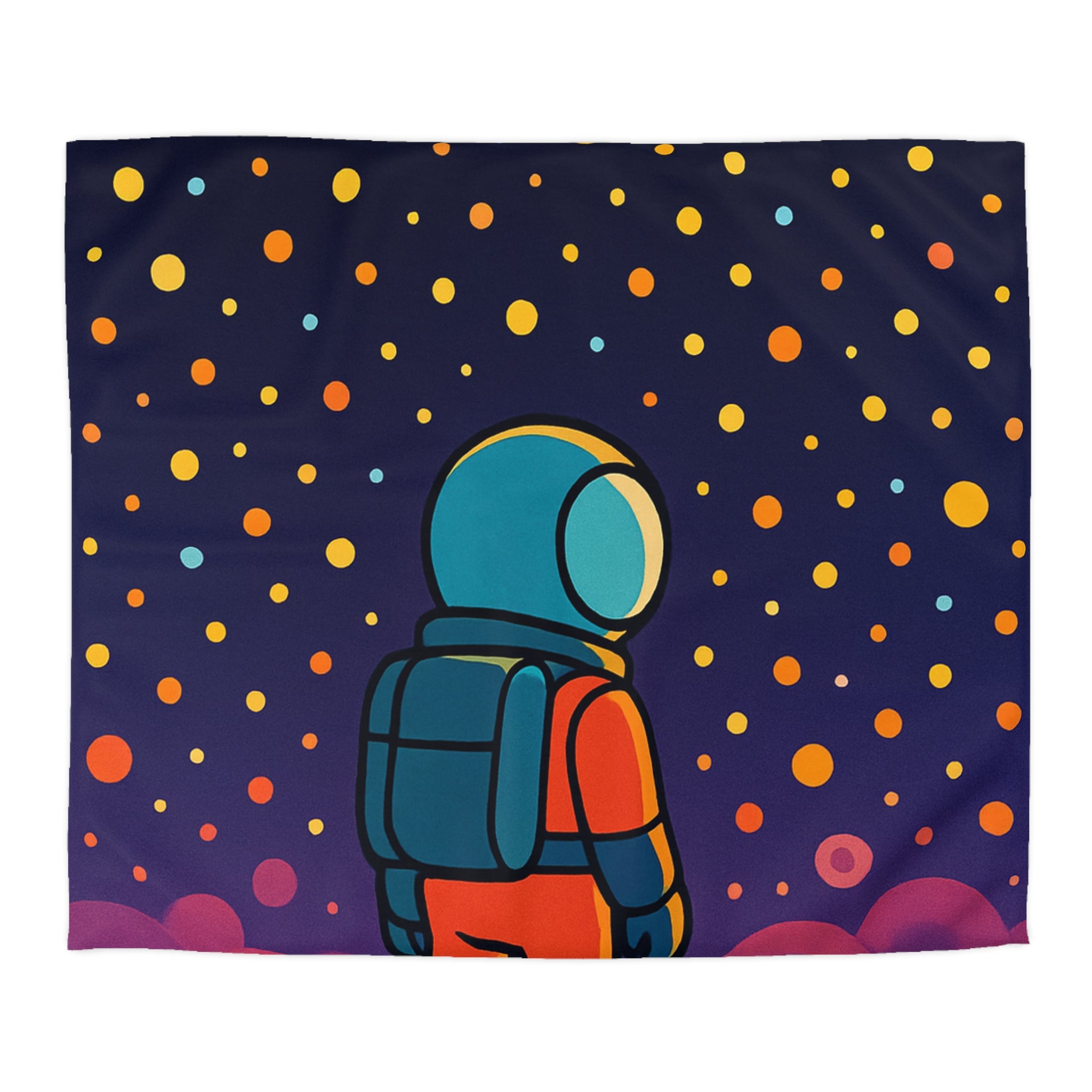 Housse de couette spatiale colorée avec astronaute et étoiles multicolores pour chambre enfant