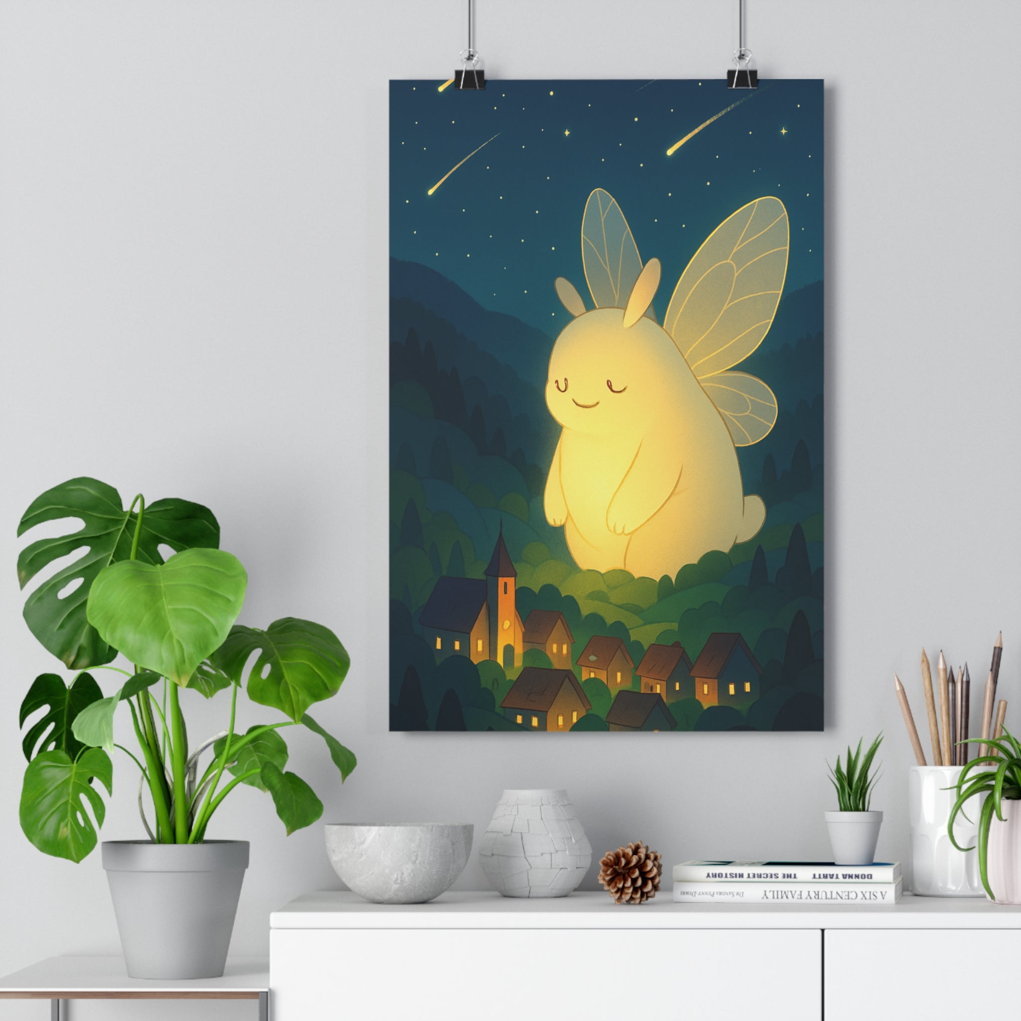 Poster décoratif créature lumineuse pastel rêveur ciel étoilé mystique enfant chambre paisible magique qualité