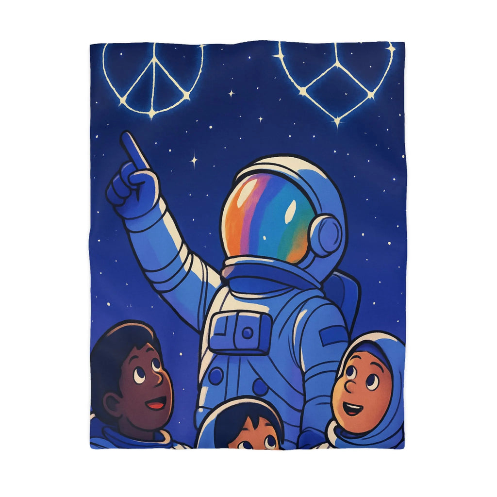 Housse de Couette Astronaute Enfants Étoiles Cœur Paix Nuit Céleste Magique Rêveuse