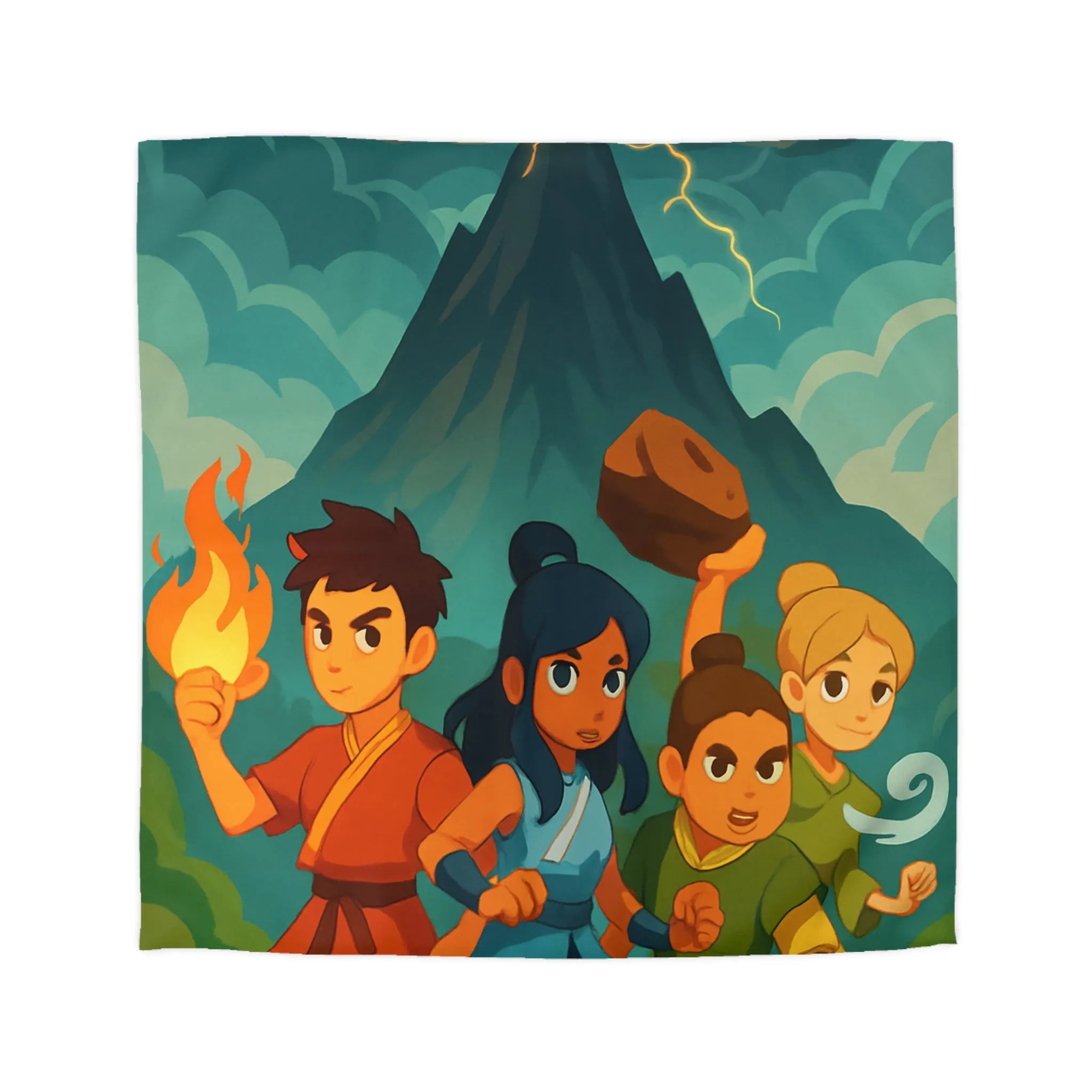 Housse de Couette Imprimée Éléments Naturels Montagne Tempétueuse pour Chambre d'Aventurier