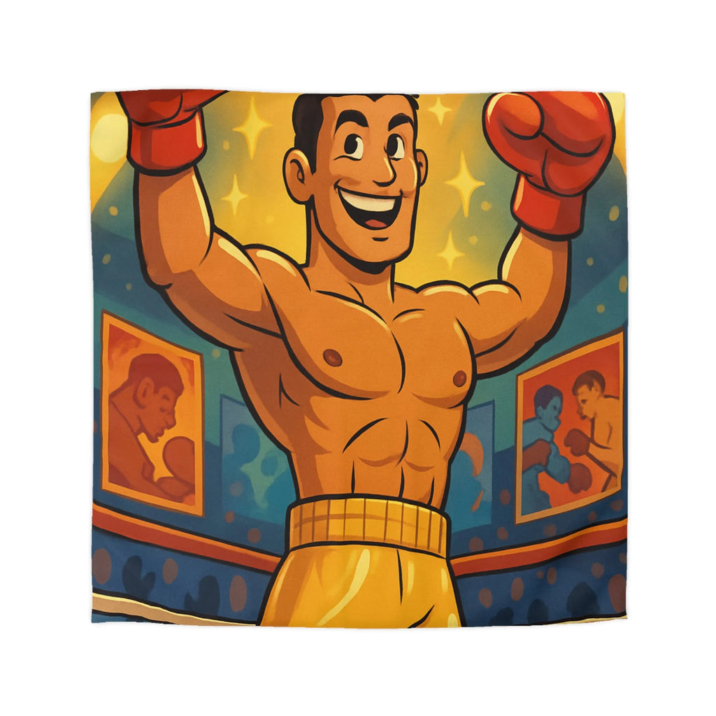 Housse de couette boxer animé gagnant, ambiance rétro colorée pour chambre sportive