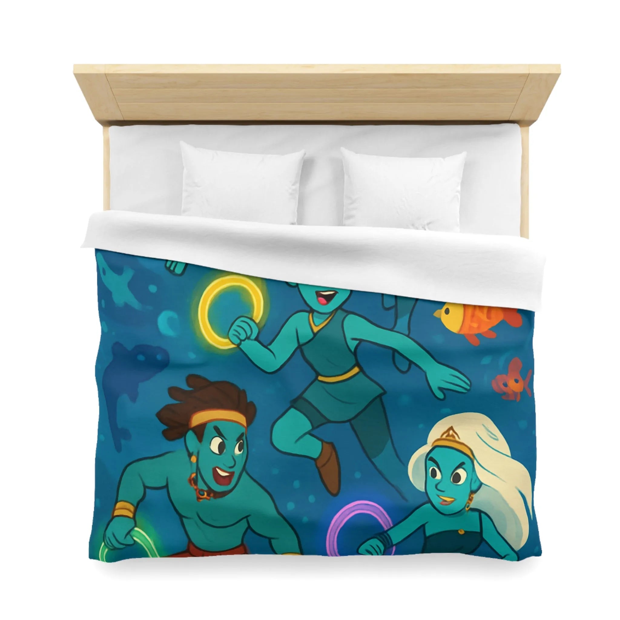 Ensemble de sirènes joyeuses aux cercles lumineux sous la mer, Housse de couette élégante