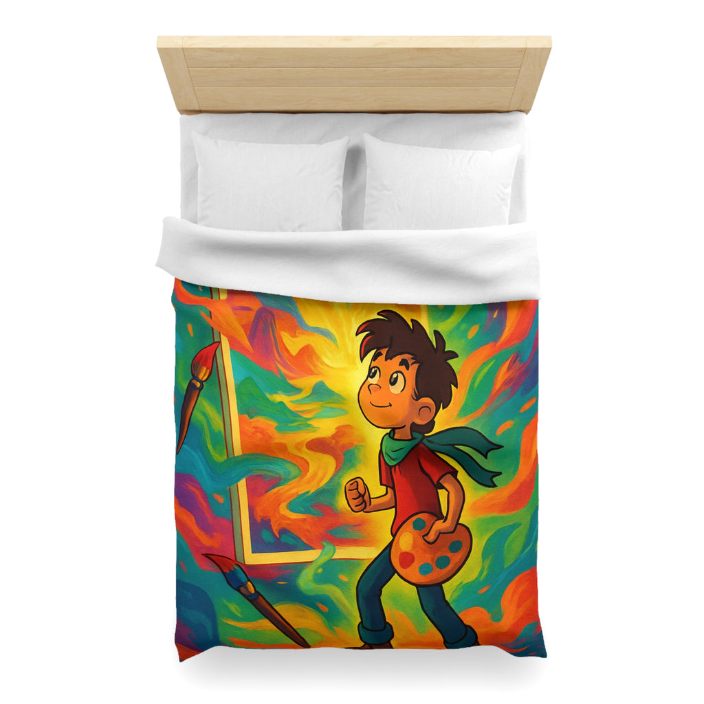 Housse de couette multicolore avec artiste créatif et peinture de pinceaux magiques