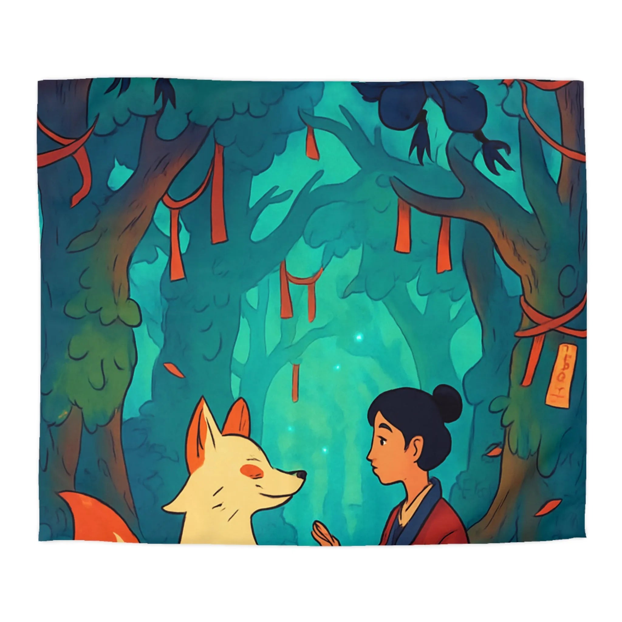 Housse de couette forêt magique avec renard et oiseaux pour chambre paisible