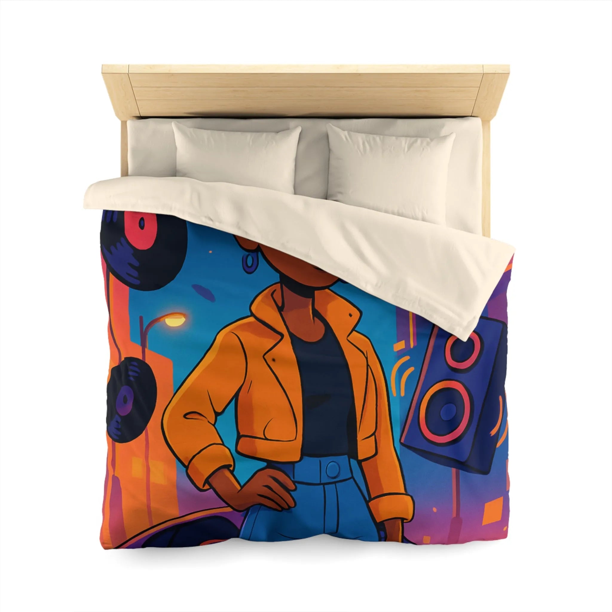 Housse de couette avec allure rétro urbaine et style dynamique aux couleurs vives