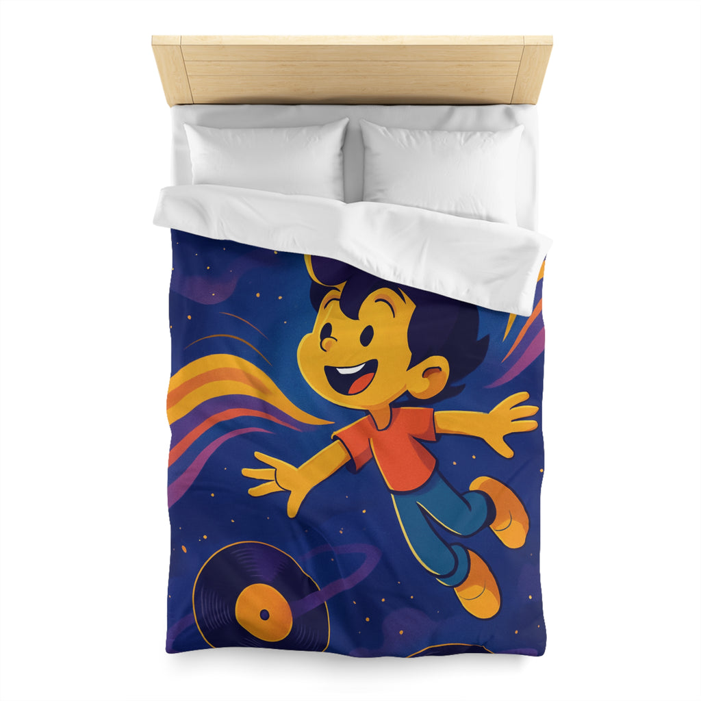 Housse de couette rêve lumineux enfant, aventure musicale, espace éclatant, design contemporain