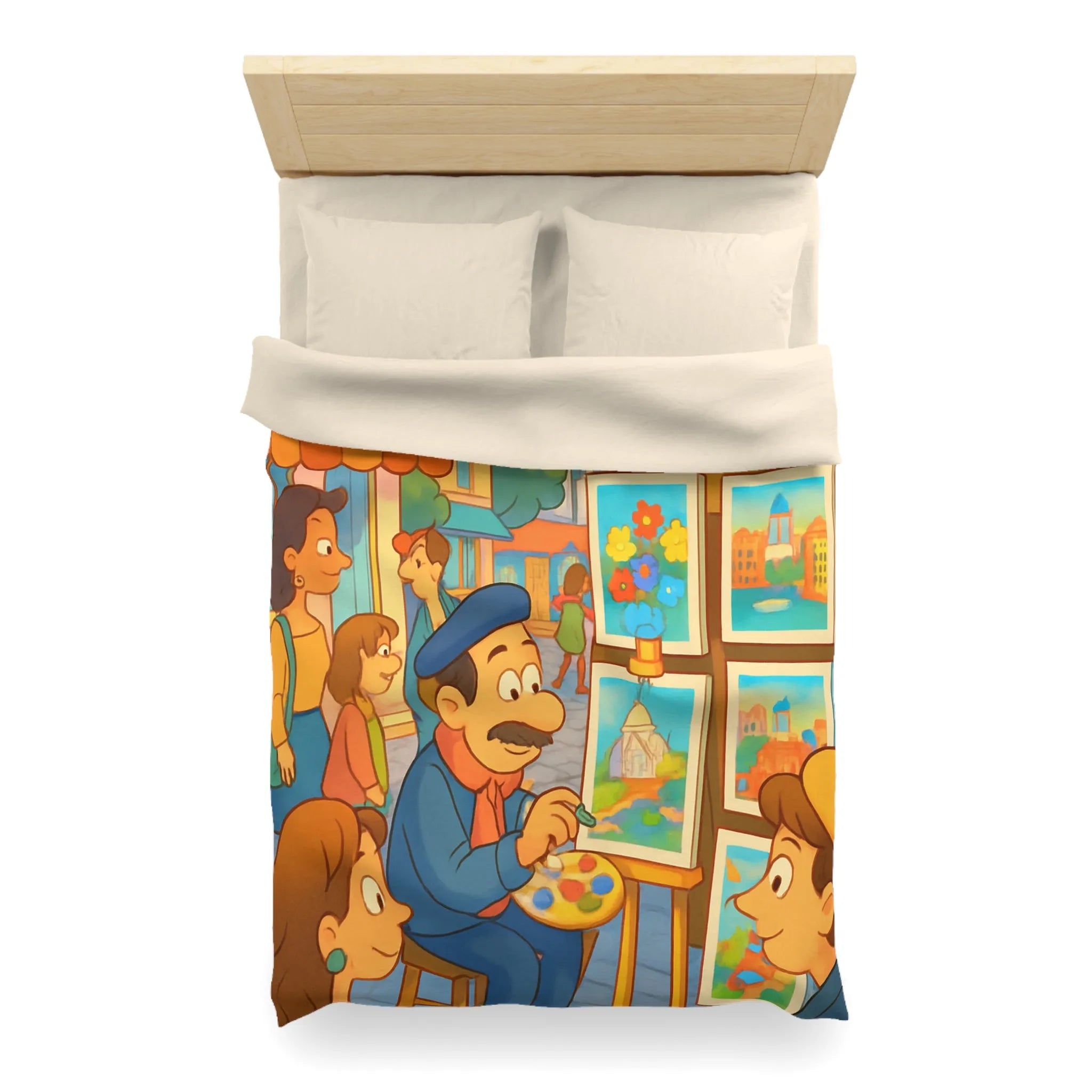 Housse de Couette Illustrée: Scène Parisienne Peintre et Moulin Rouge Enfants