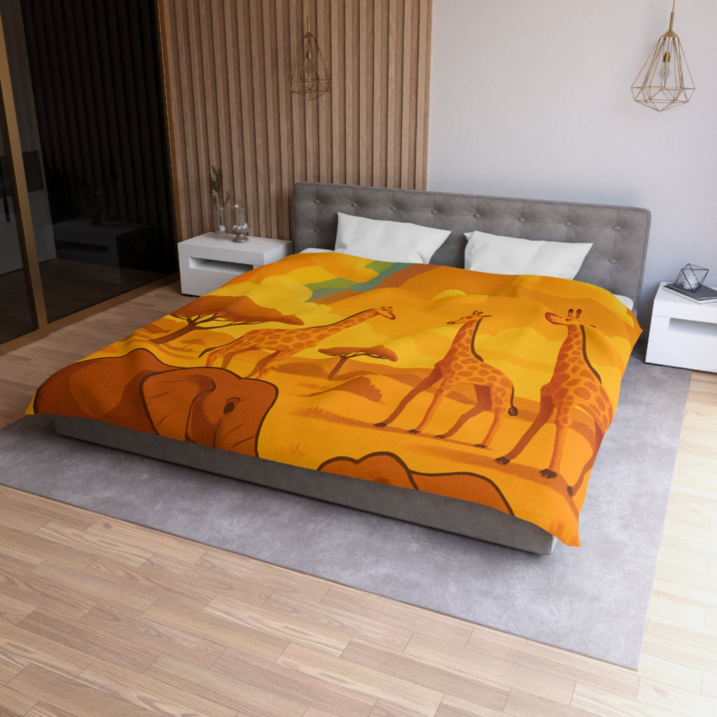 Housse de couette safari enfant avec éléphants, girafes et arc-en-ciel vibrant