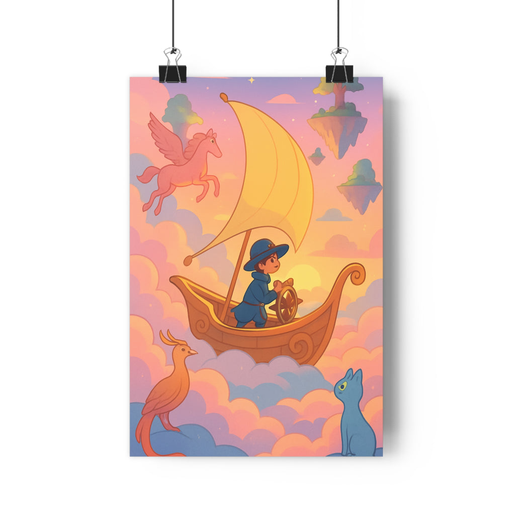 Poster décoratif pastel rose bleu rêveur aventure enfant moderne magique chambre salon tendance qualité