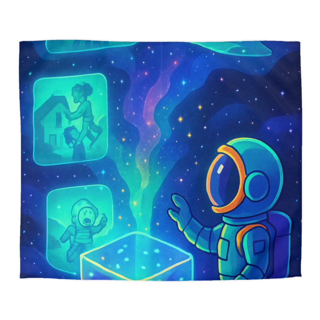 Housse de Couette Galaxie Enfant Rêveur avec Espace, Astronaute et Cube Mystique