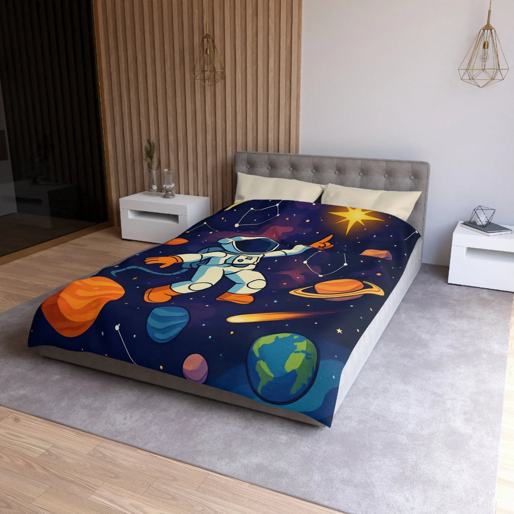 Housse de Couette Astronaute Enfantine avec Étoiles, Planètes et Constellations Colorées pour Chambre