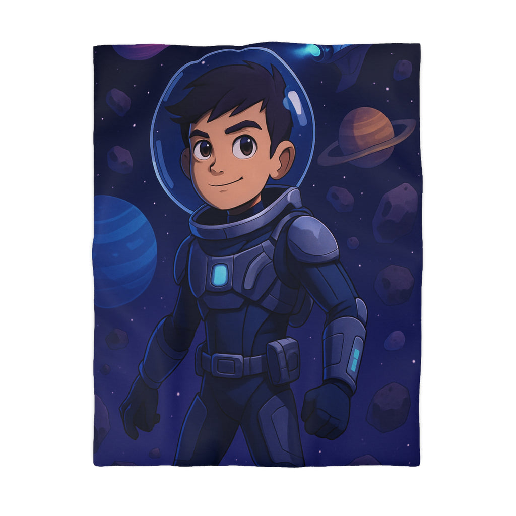 Housse de couette pour enfants : aventure spatiale avec jeune astronaute et planètes colorées