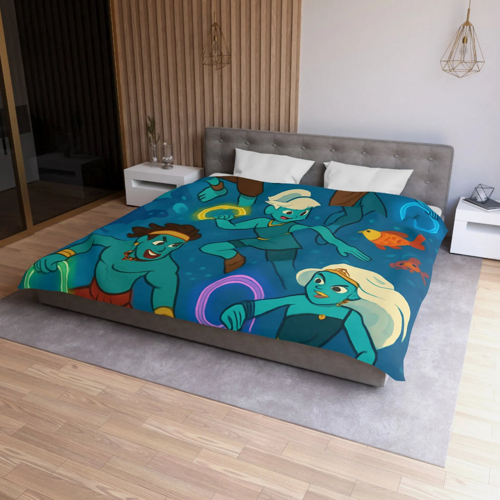 Ensemble de sirènes joyeuses aux cercles lumineux sous la mer, Housse de couette élégante