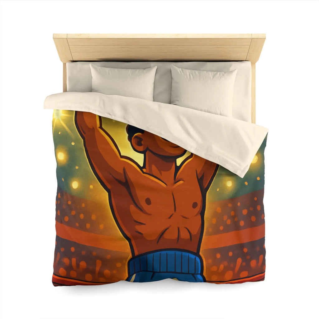 Housse de couette colorée avec boxeur victorieux et étoiles lumineuses illustrées