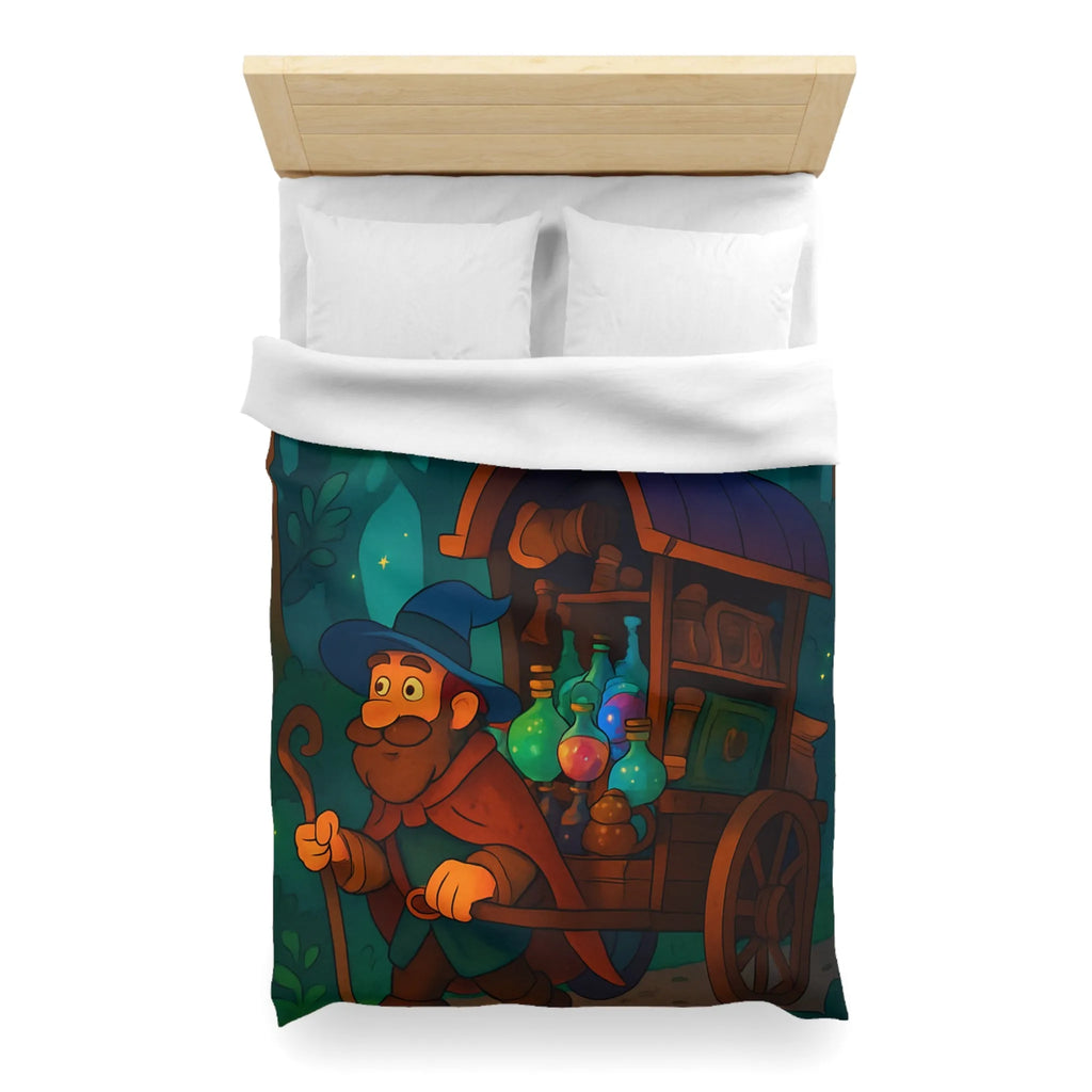 Housse de couette enchantée avec chariot de potions et créatures fantastiques