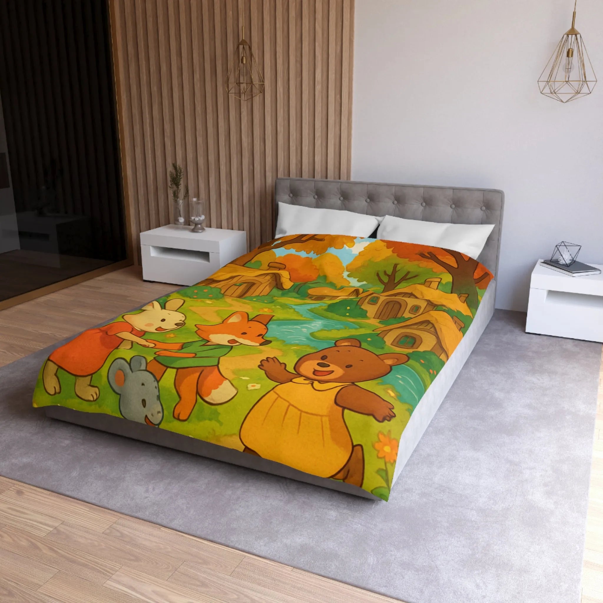 Adorable Illustration Animalière Colorée Idéale pour une Housse de Couette Enfantine et Enchantée