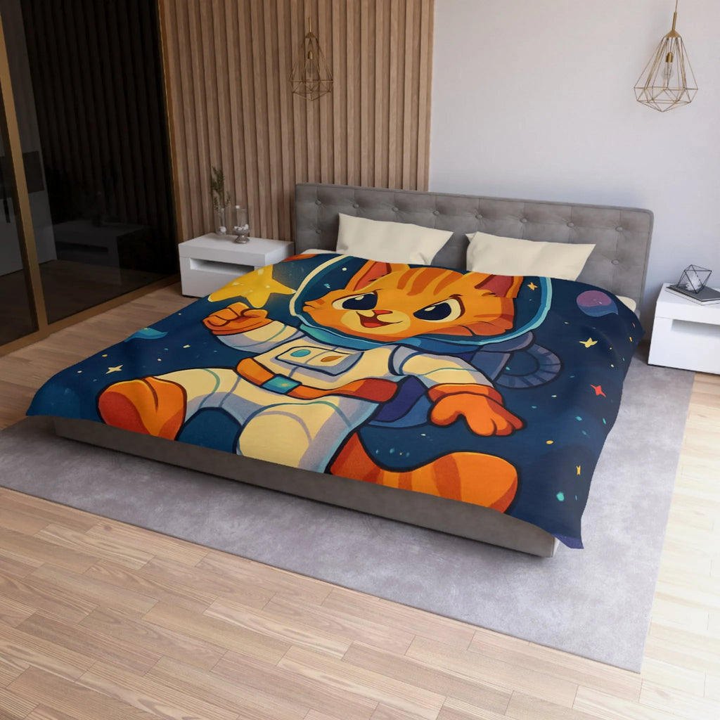 Housse de Couette avec Chat Astronaute et Étoiles dans Espace Coloré pour Enfants