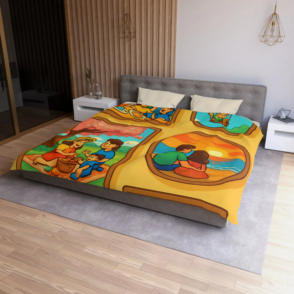 Housse de couette imprimée scènes chaleureuses de famille pour chambre à coucher confortable