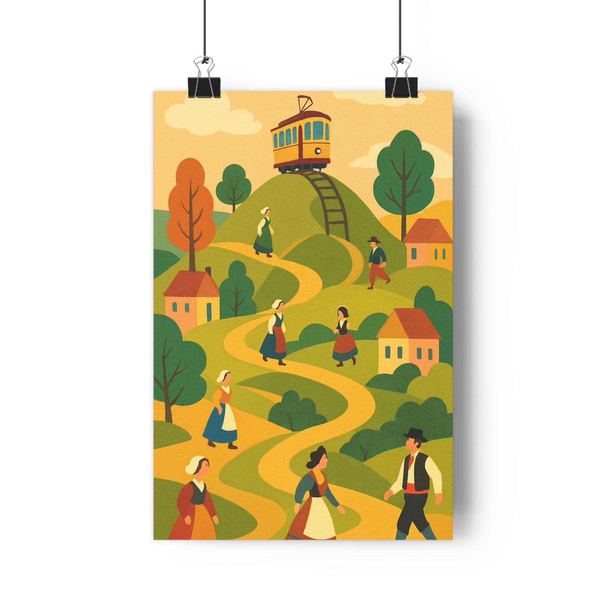 Poster décoratif cartoon vert orange bleu nostalgique chaleureux salon chambre moderne mural qualité premium