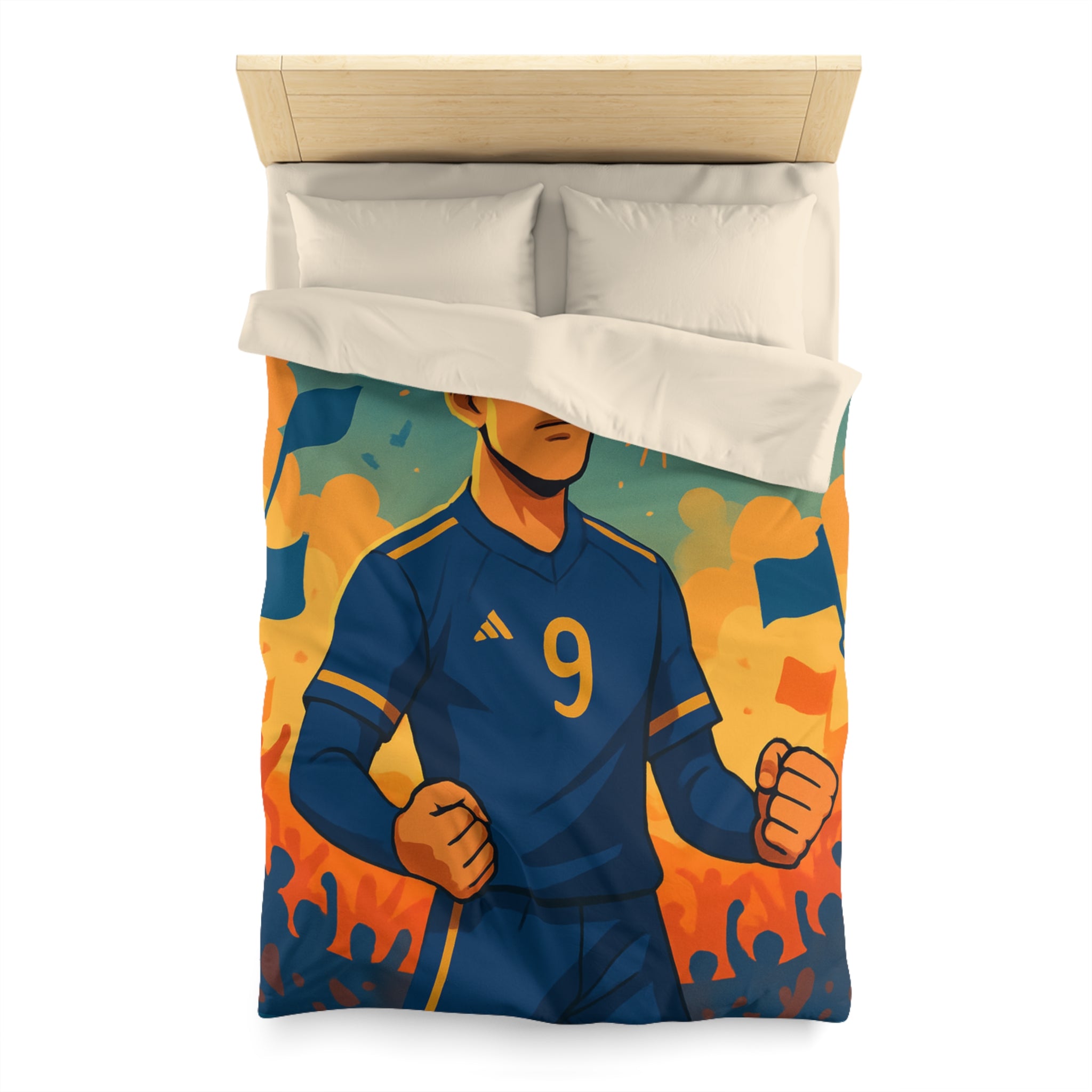 Housse de couette sportive avec joueur de football, feux d'artifice et ambiance festive